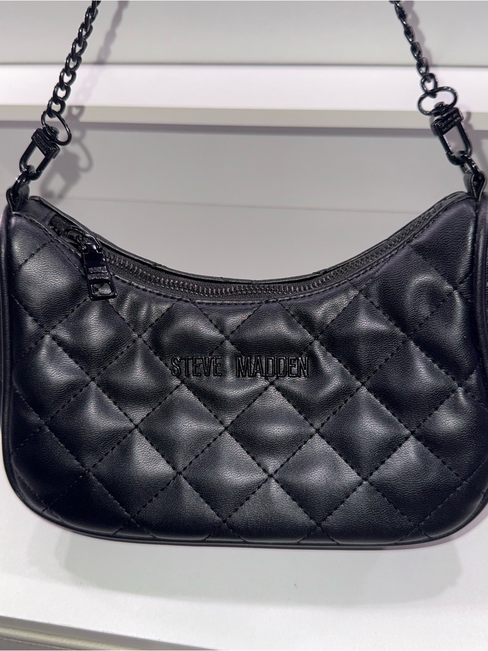 Steve Madden Black Quilted Shoulder Bag with Chain Strap